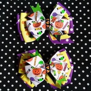 Handmade Boutique Halloween Trick-or-Treat Stacked Hair Bows 🎃🍭
